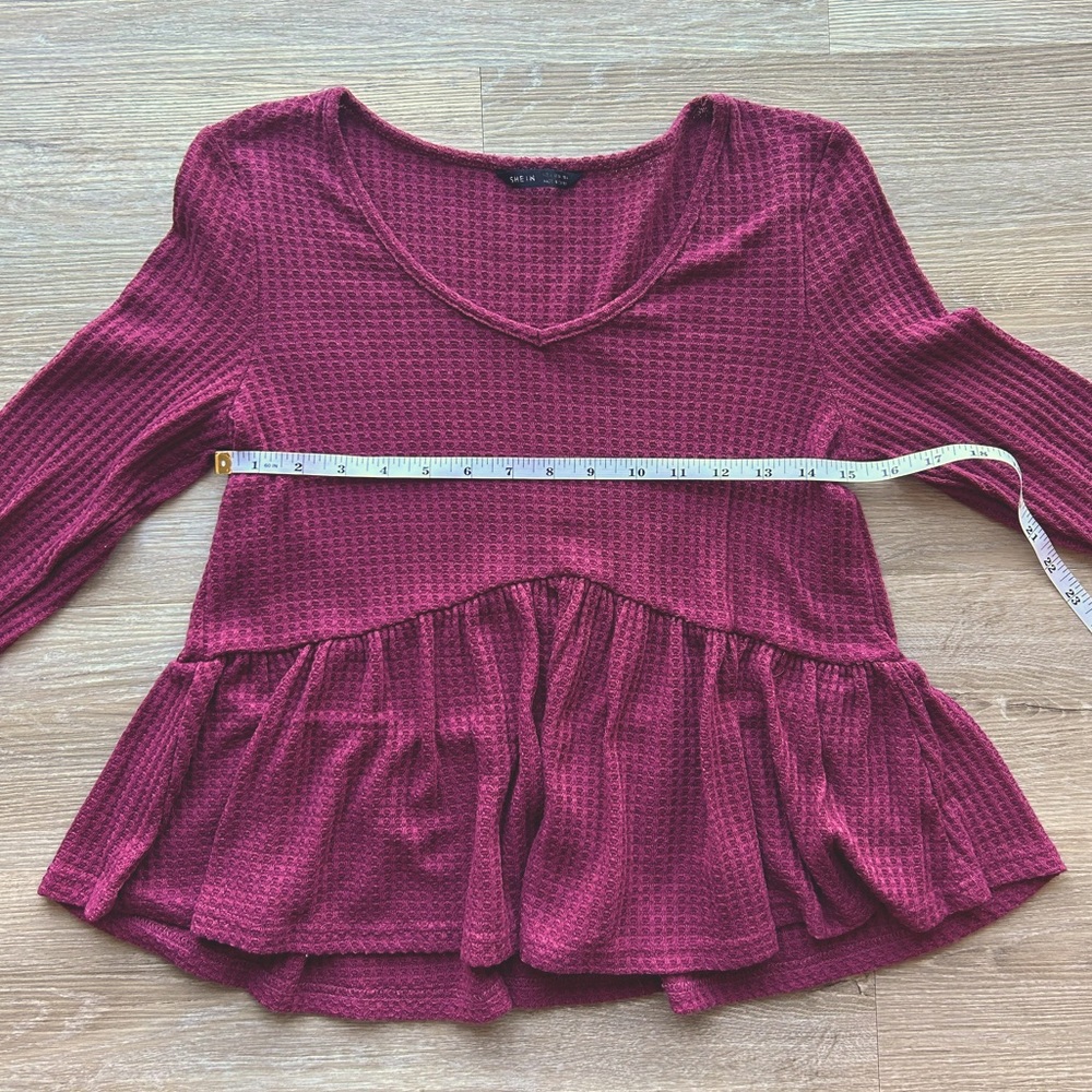 Waffle knit peplum long sleeve blouse, size small - Picture 3 of 7